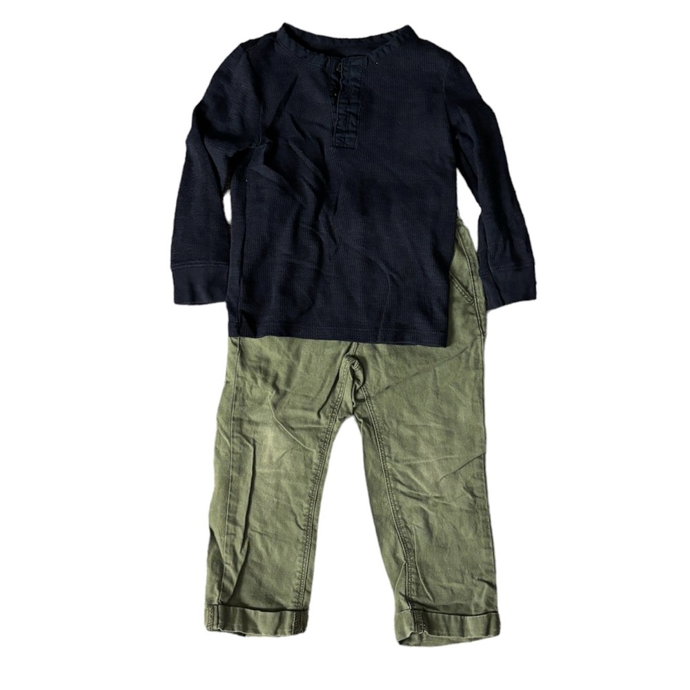 Navy Henley & Green Khakis